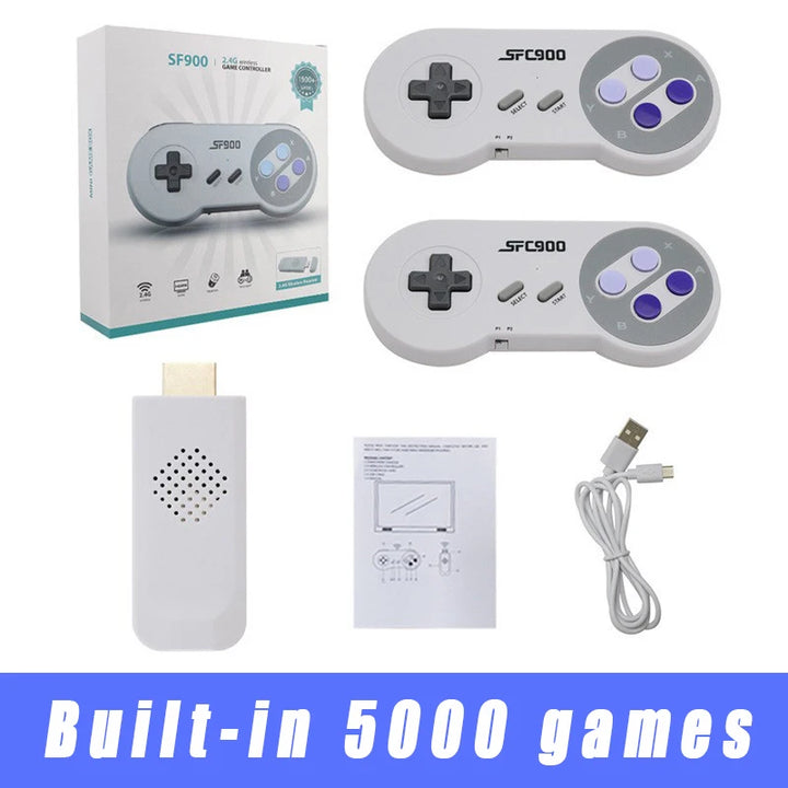 SF900 Retro Game Console – 5000 Built-in Games, HDMI Output, Wireless Controllers, SNES Style