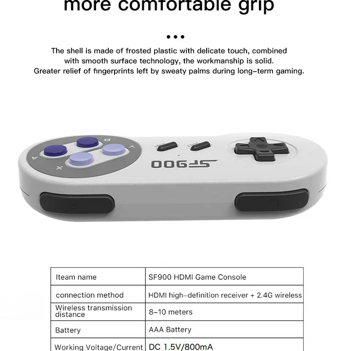 SF900 Retro Game Console – 5000 Built-in Games, HDMI Output, Wireless Controllers, SNES Style